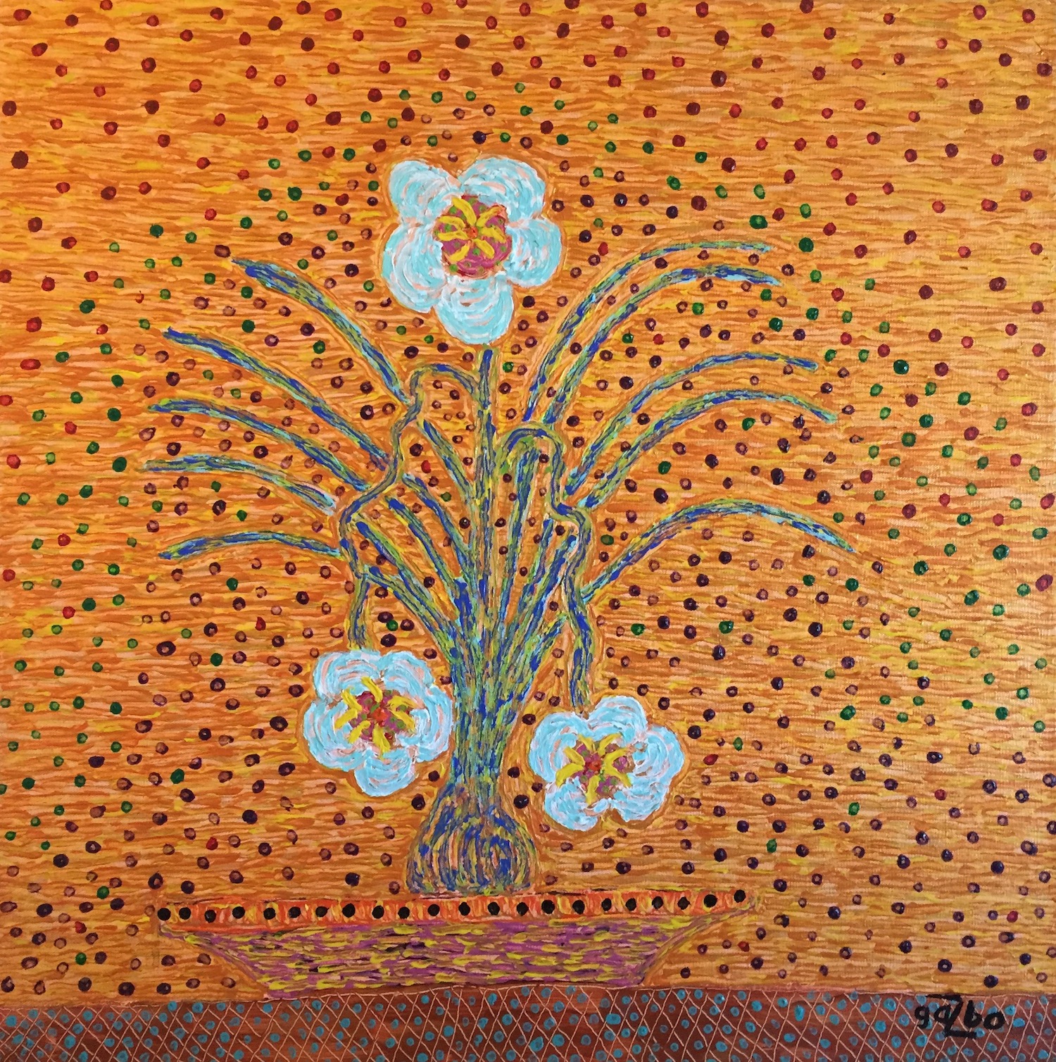 Vase of Flowers on Orange